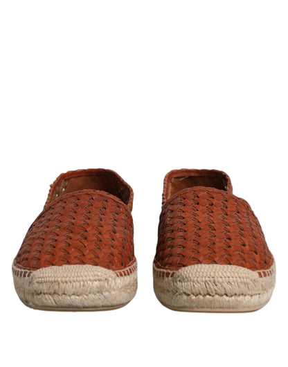 Maroon Woven Leather Men Espadrille Shoes