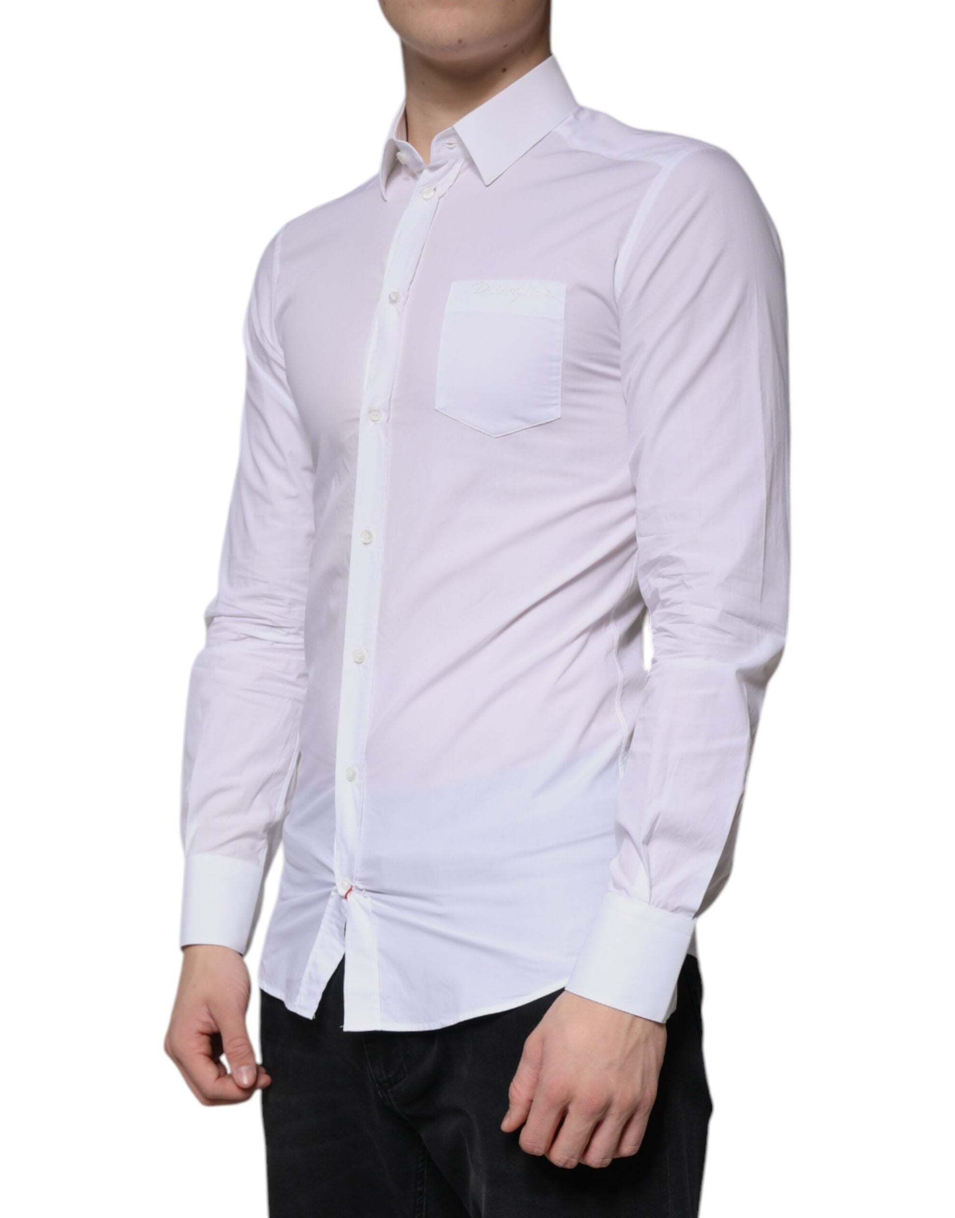 White Cotton Long Sleeve GOLD Dress Men Shirt