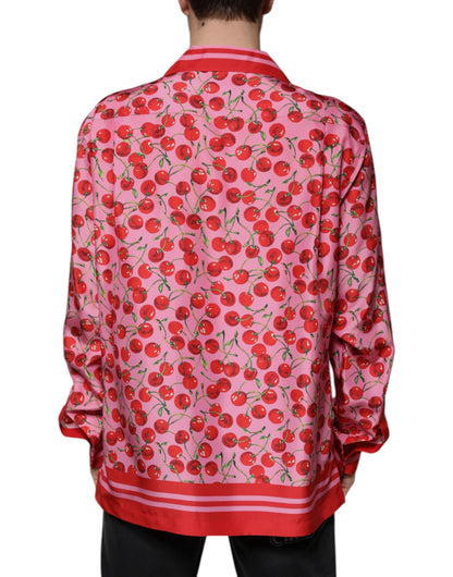 Pink Cherry Silk Button Down Casual Shirt