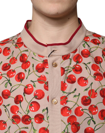 Beige Cherry Nylon Buttoned Casual Shirt