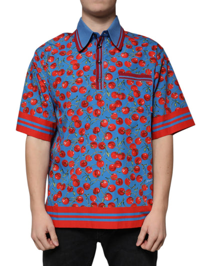 Blue Cherry Cotton Collared Men Polo T-shirt