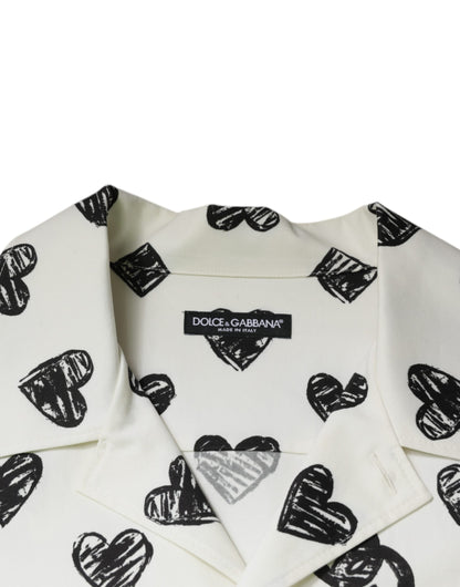 White Heart Print Short Sleeve Casual Shirt