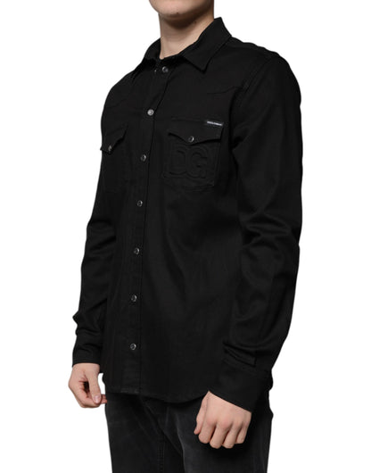 Black Cotton Collared Button Down Shirt