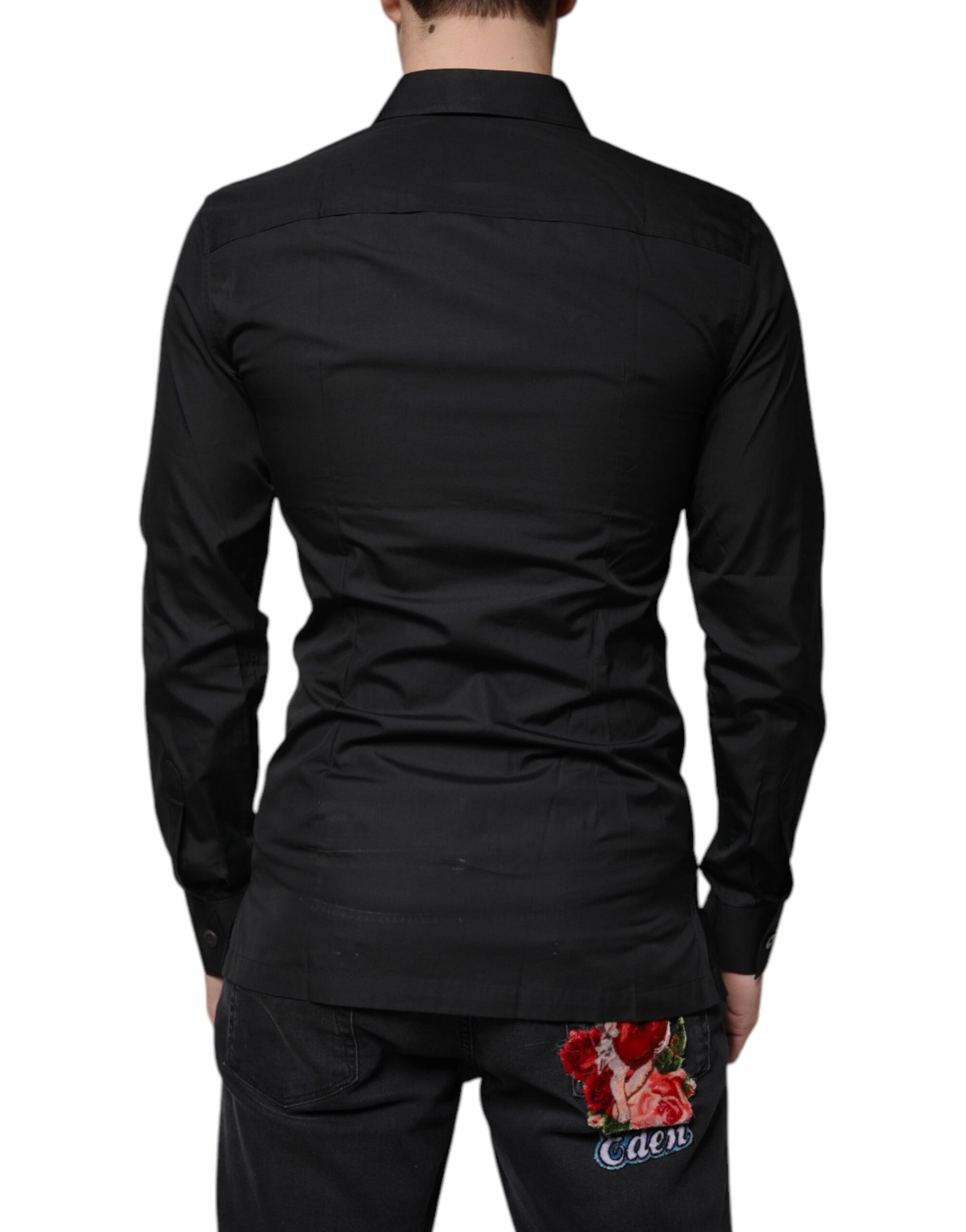 Camisa Formal de Algodón Negra de Manga Larga