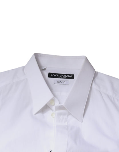 White Cotton Logo Formal Men GOLD Dress Shirt