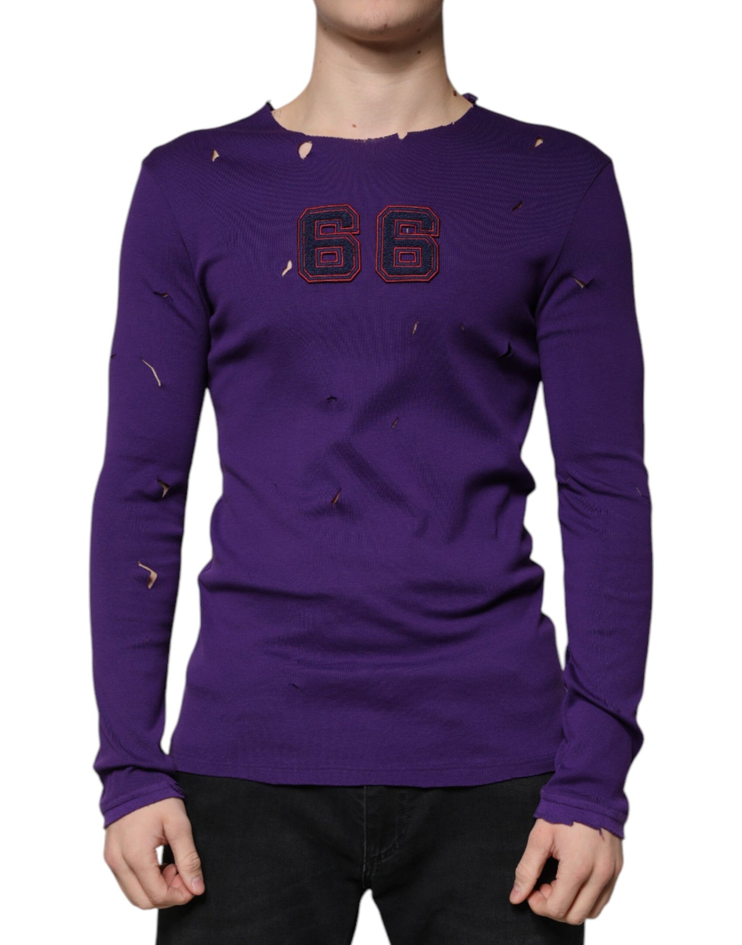 Purple Cotton Round Neck Pullover Men Sweater