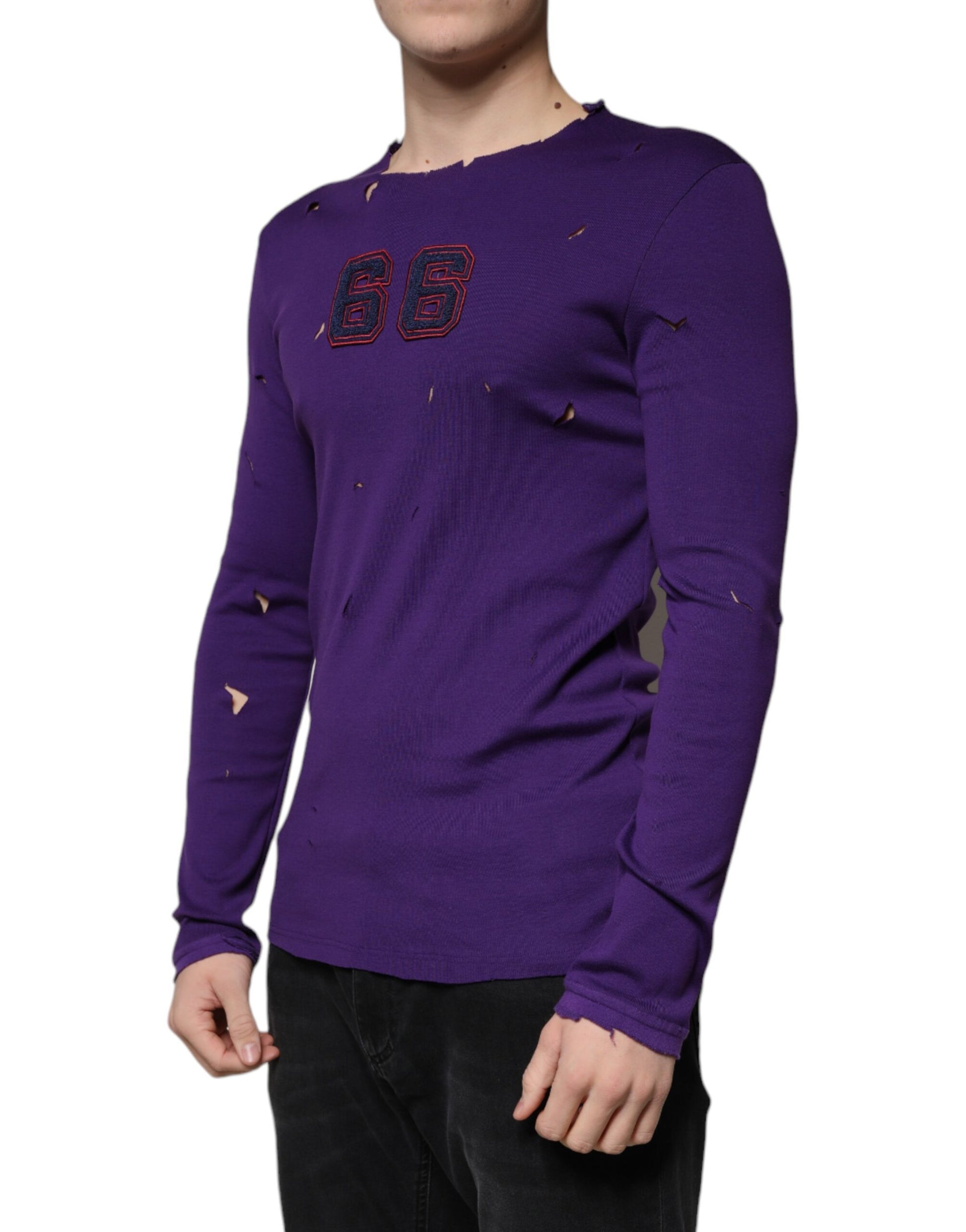 Purple Cotton Round Neck Pullover Men Sweater