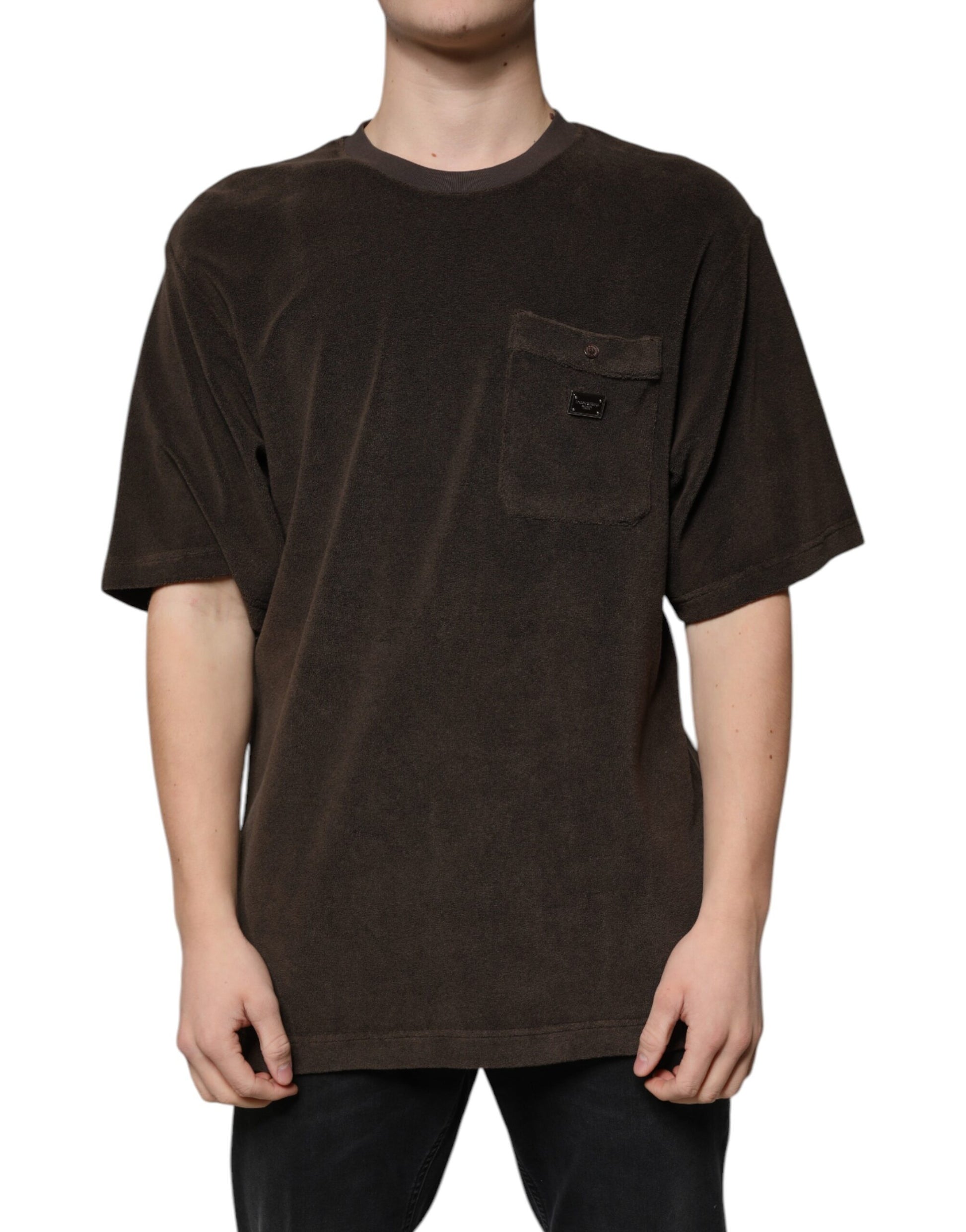 Brown Cotton Crew Neck Short Sleeves T-shirt