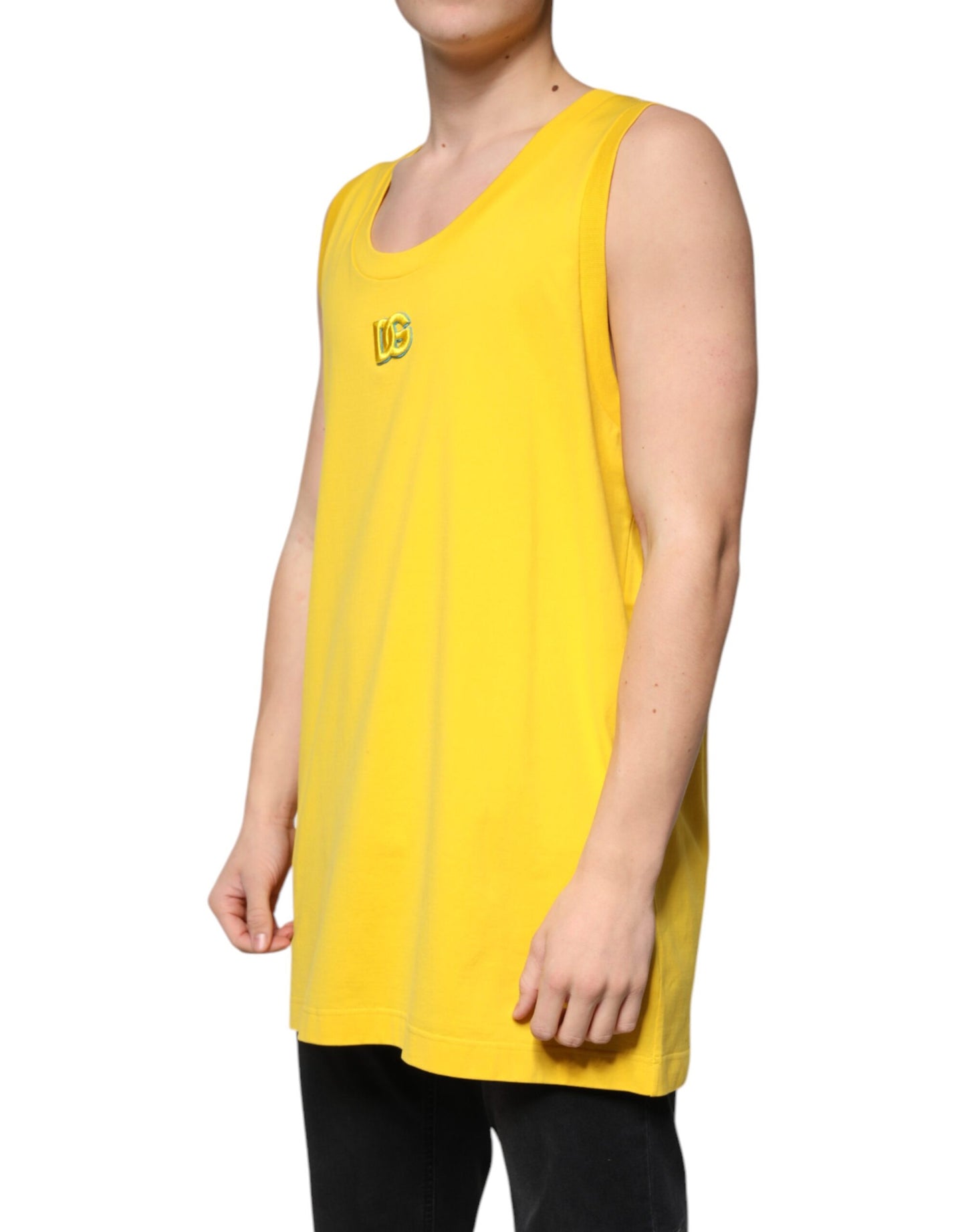 Yellow Cotton Round Neck Sleeveless T-shirt