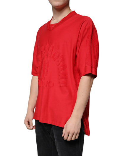 Camiseta roja de algodón con cuello en V y manga corta