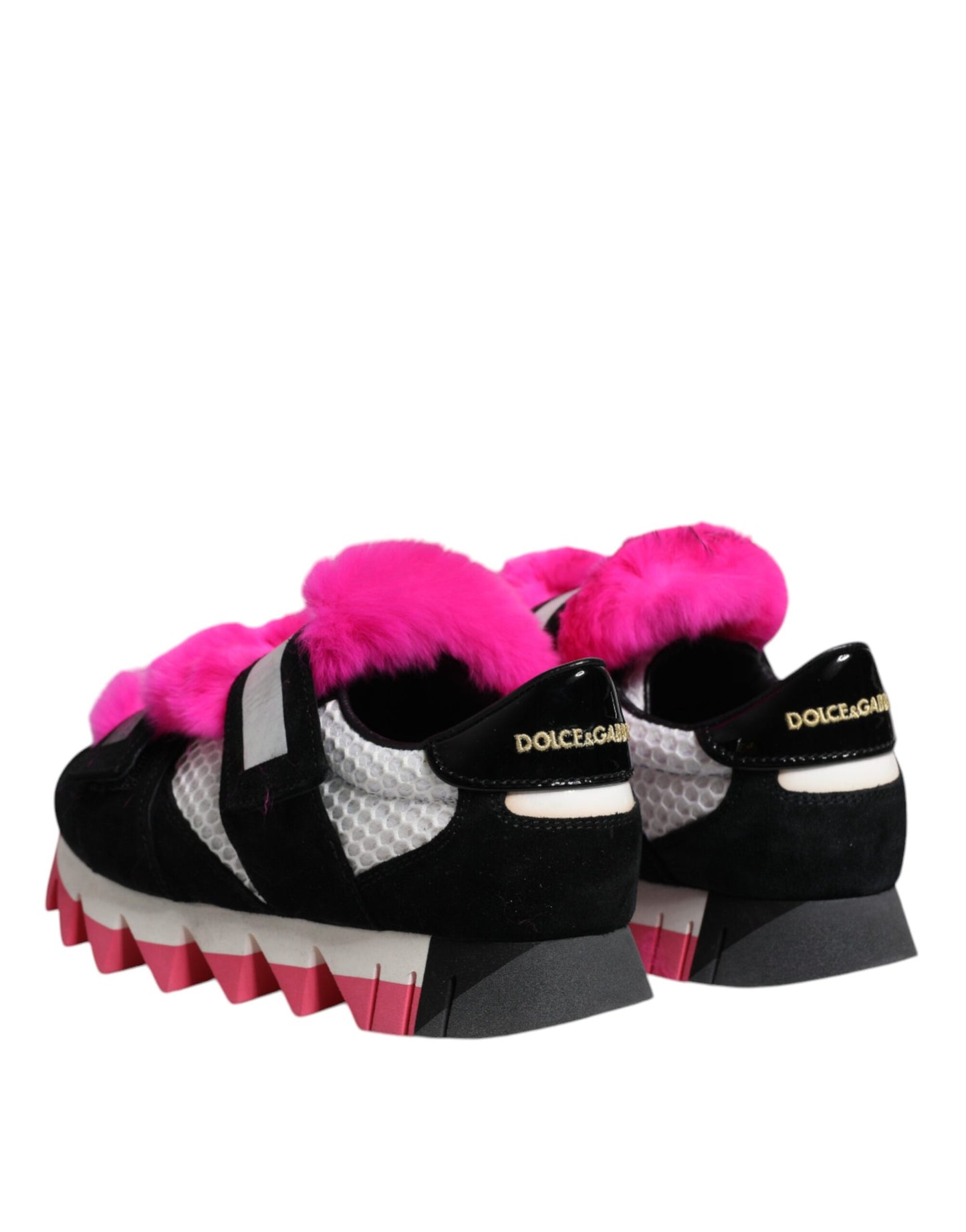 Black Pink Fur Embellished Sneakers Shoes