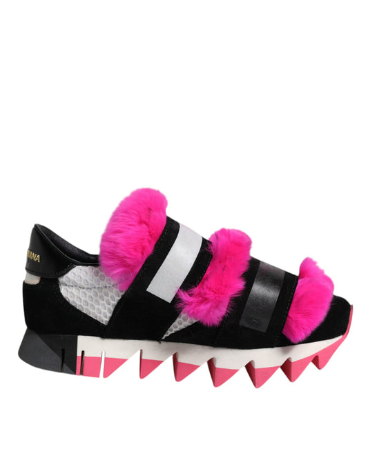 Zapatillas de deporte con adornos de piel negro rosa