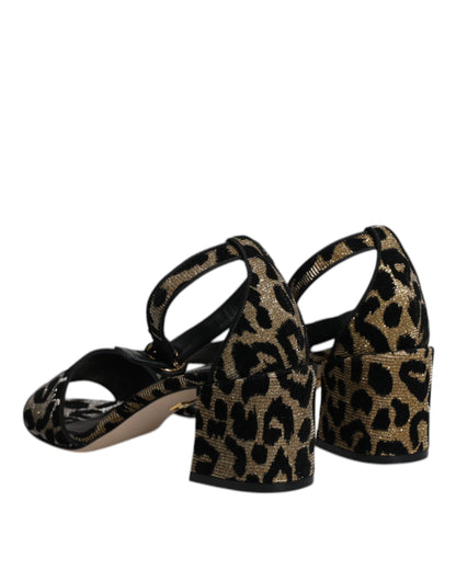 Gold Leopard Lurex Ankle Strap Heels Sandals Shoes