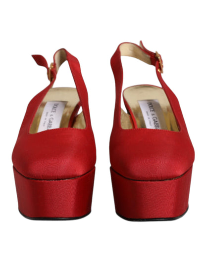 Red Platform Slingback Heels Sandals Shoes