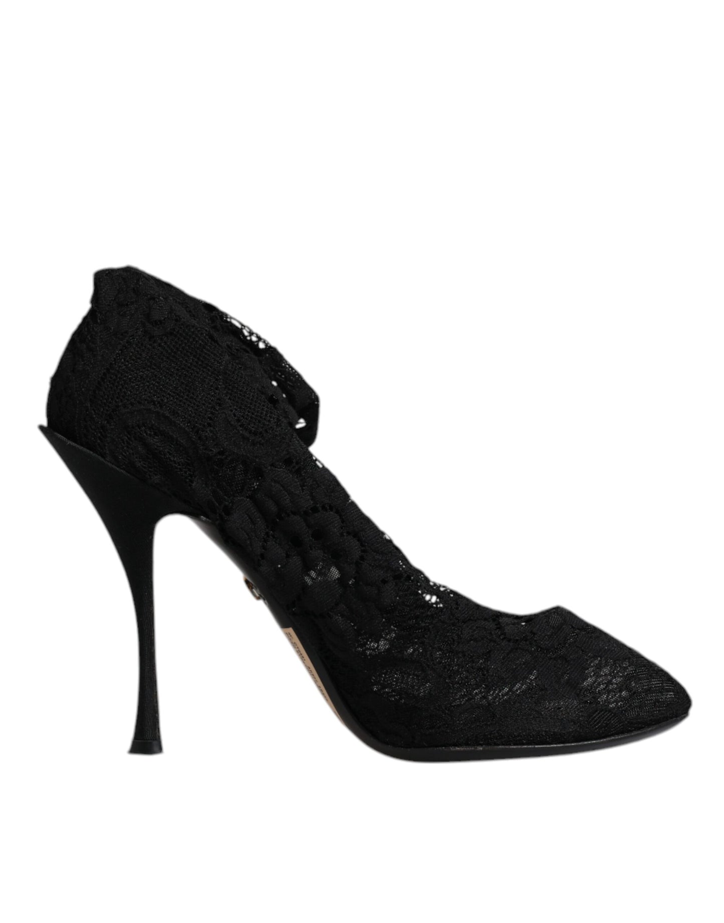 Black Lace Stretch Heels Mid Calf Boots Shoes