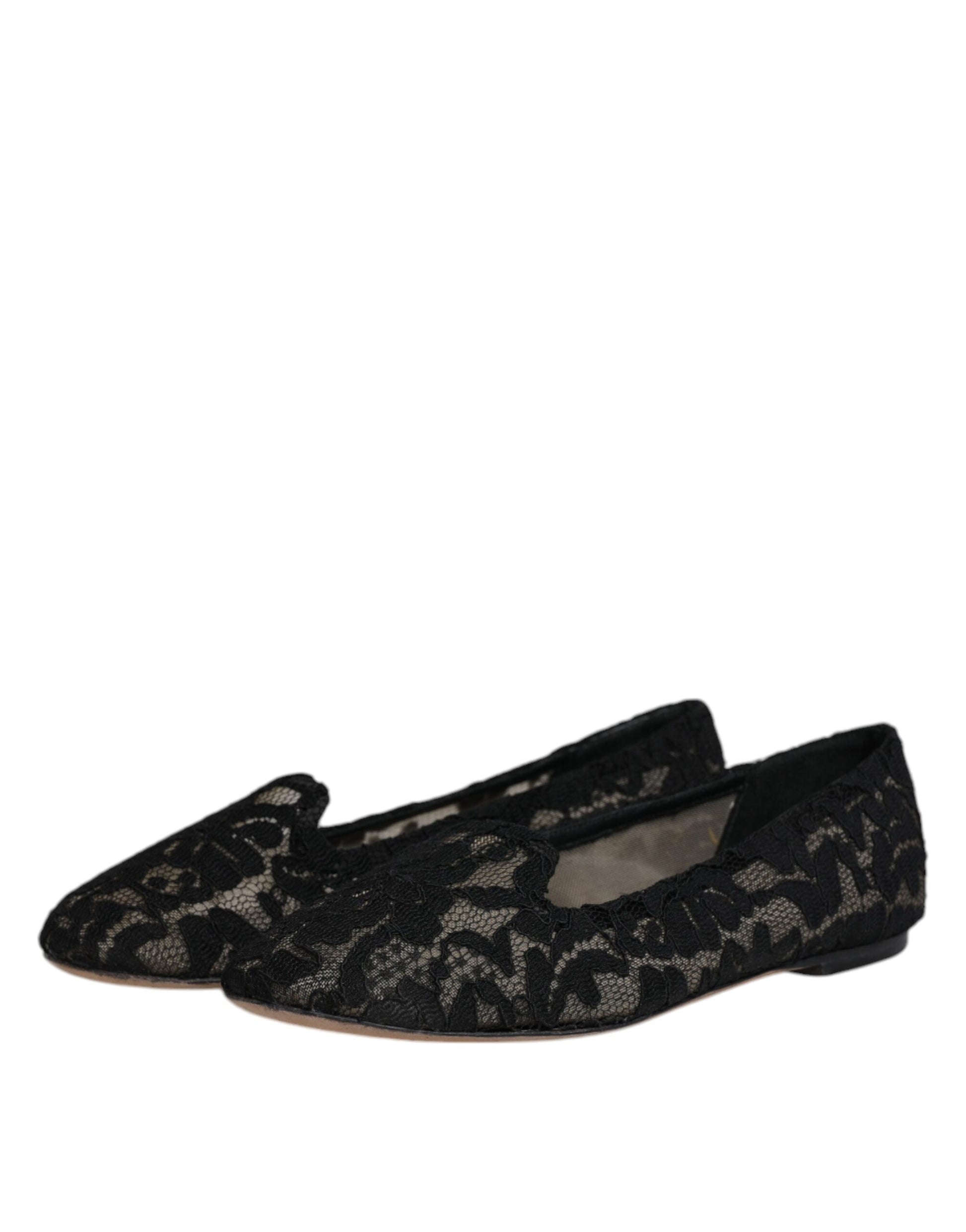 Black Taormina Lace Slip On Flats Shoes