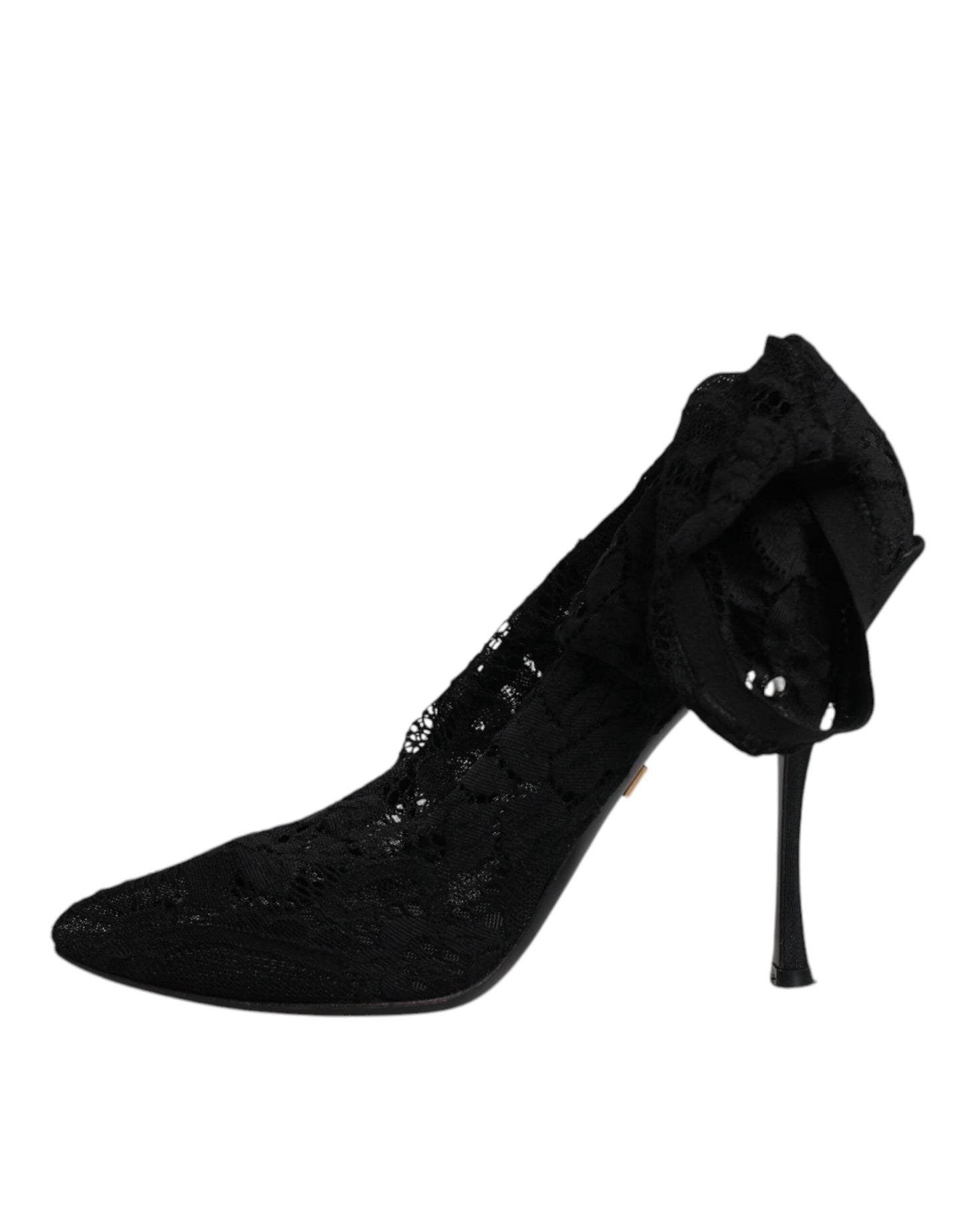 Black Lace Stretch Heels Mid Calf Boots Shoes