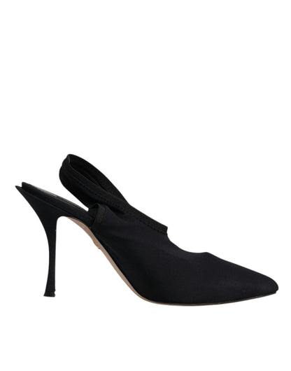 Black Jersey Stretch Heels Slingback Shoes