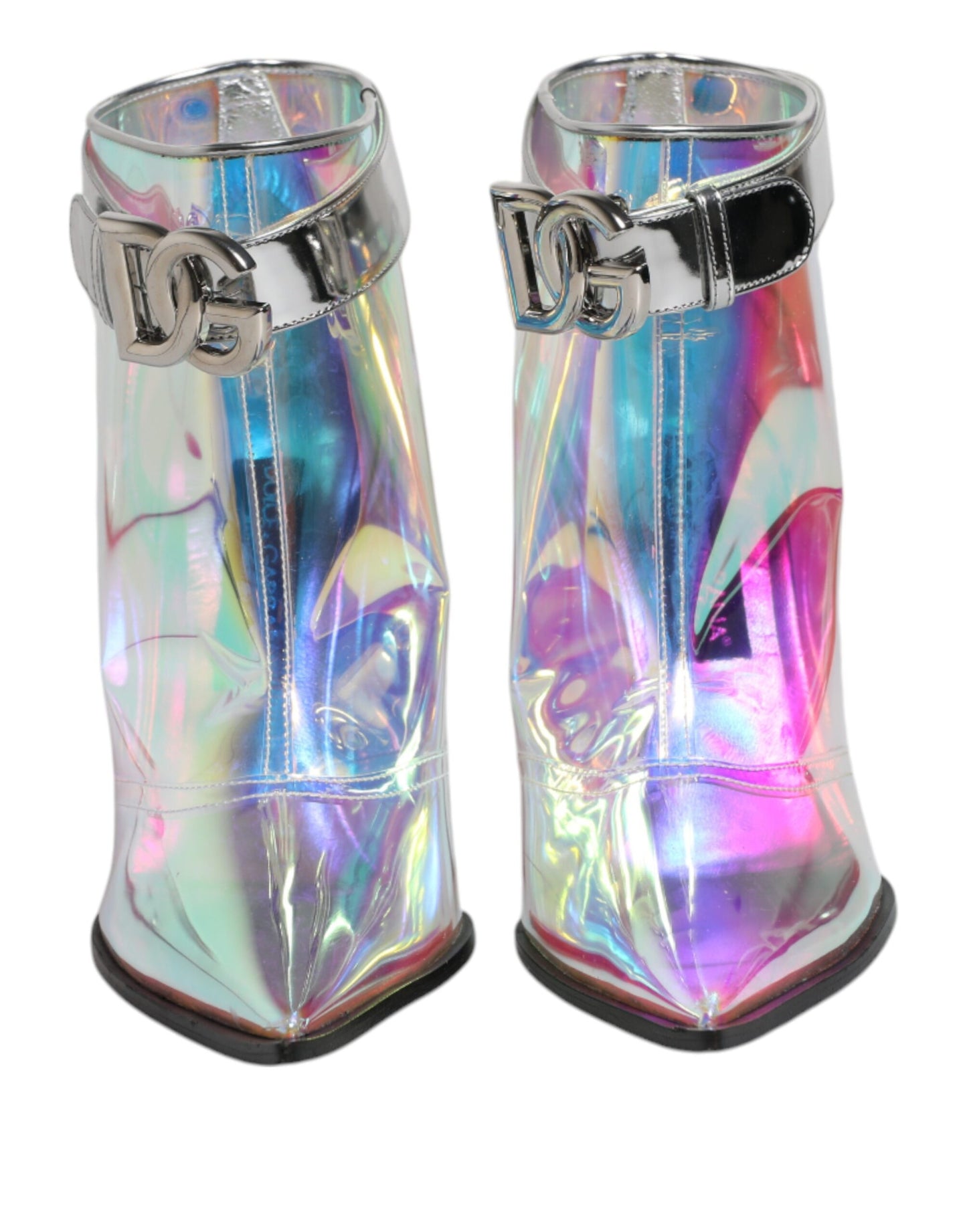 Silver Iridescent Pointed Short Boots Shoes