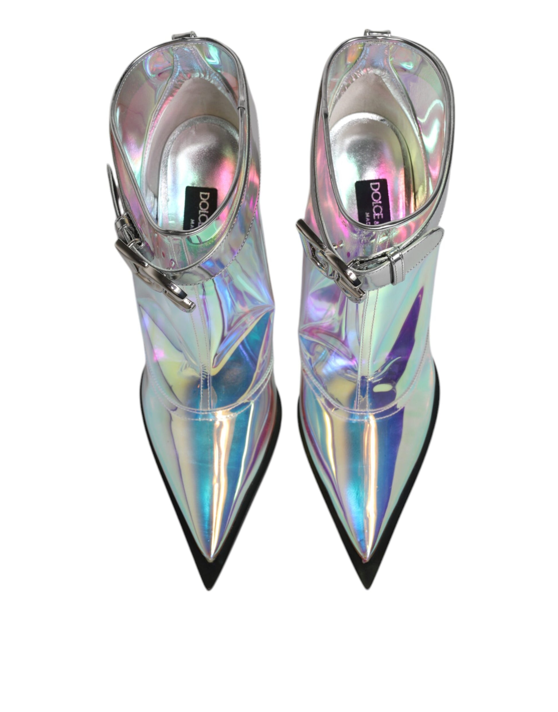 Silver Iridescent Pointed Short Boots Shoes