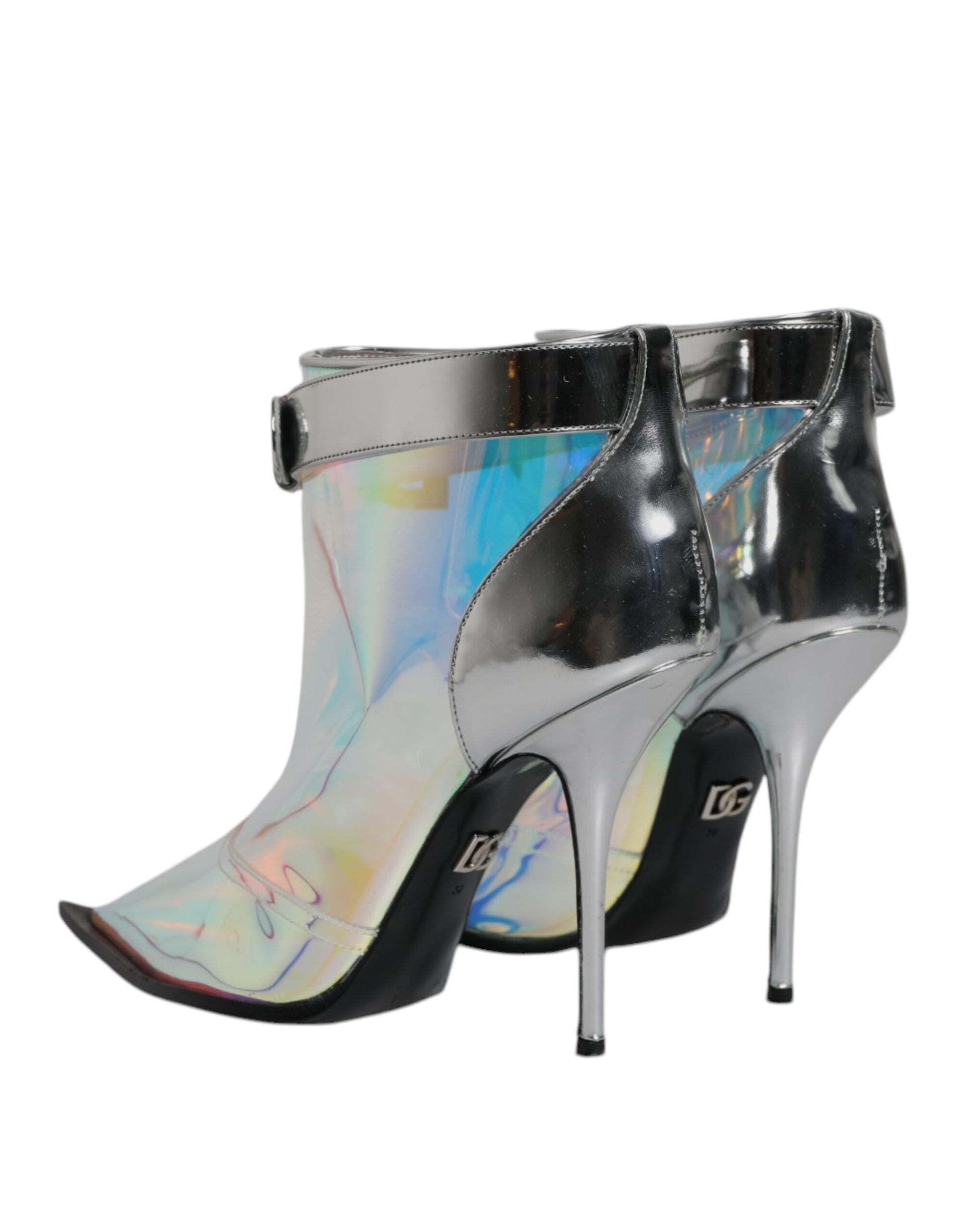 Silver Iridescent Pointed Short Boots Shoes