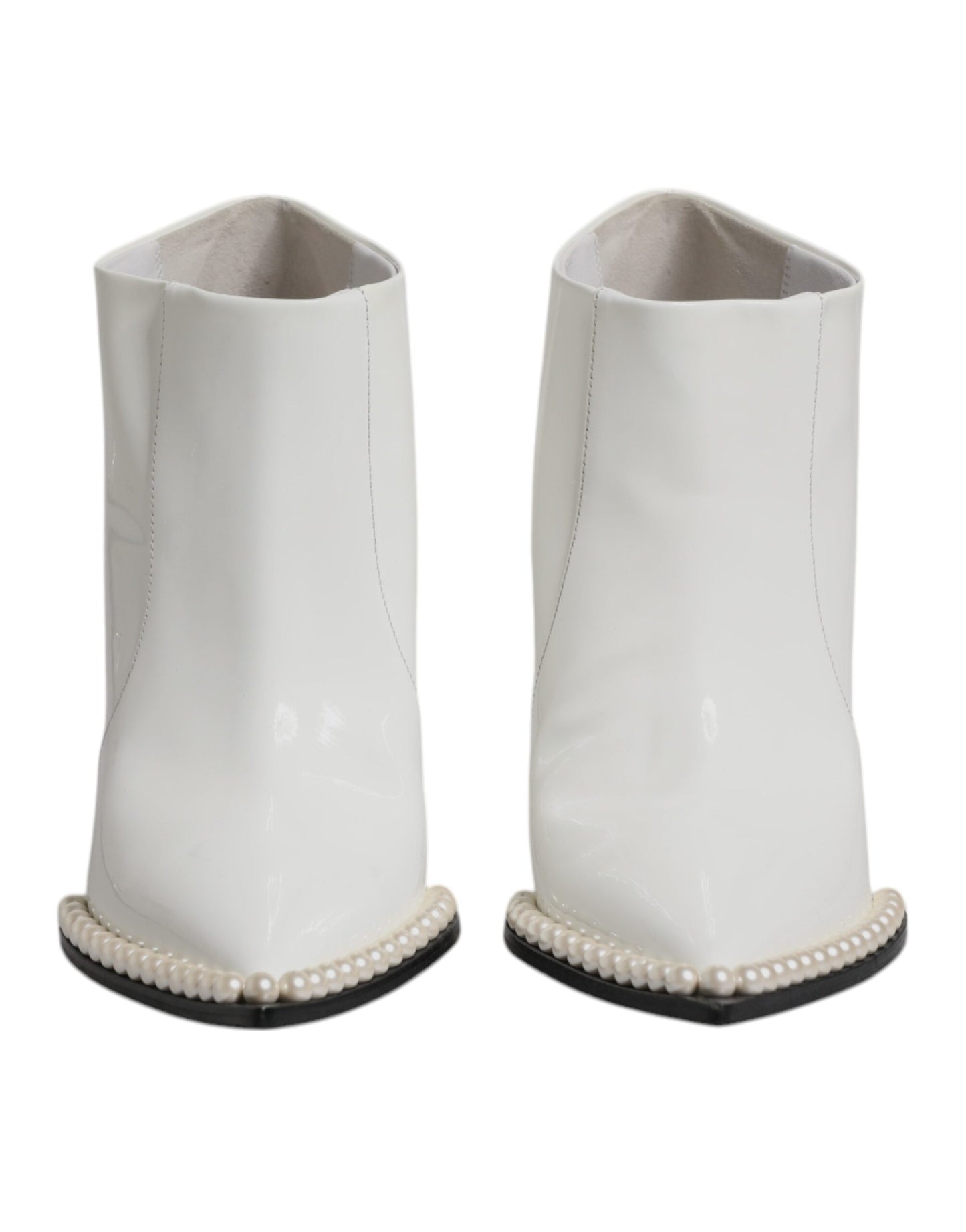 White Faux Pearl Leather Pointed Toe Ankle Boot Shoes