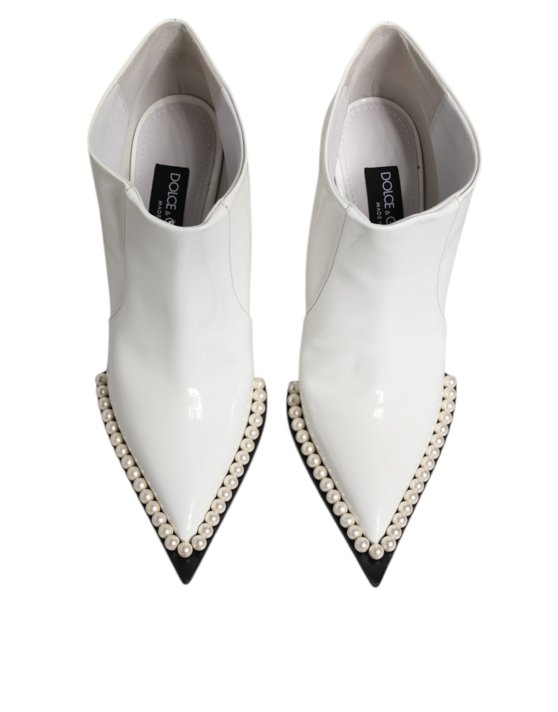 White Faux Pearl Leather Pointed Toe Ankle Boot Shoes