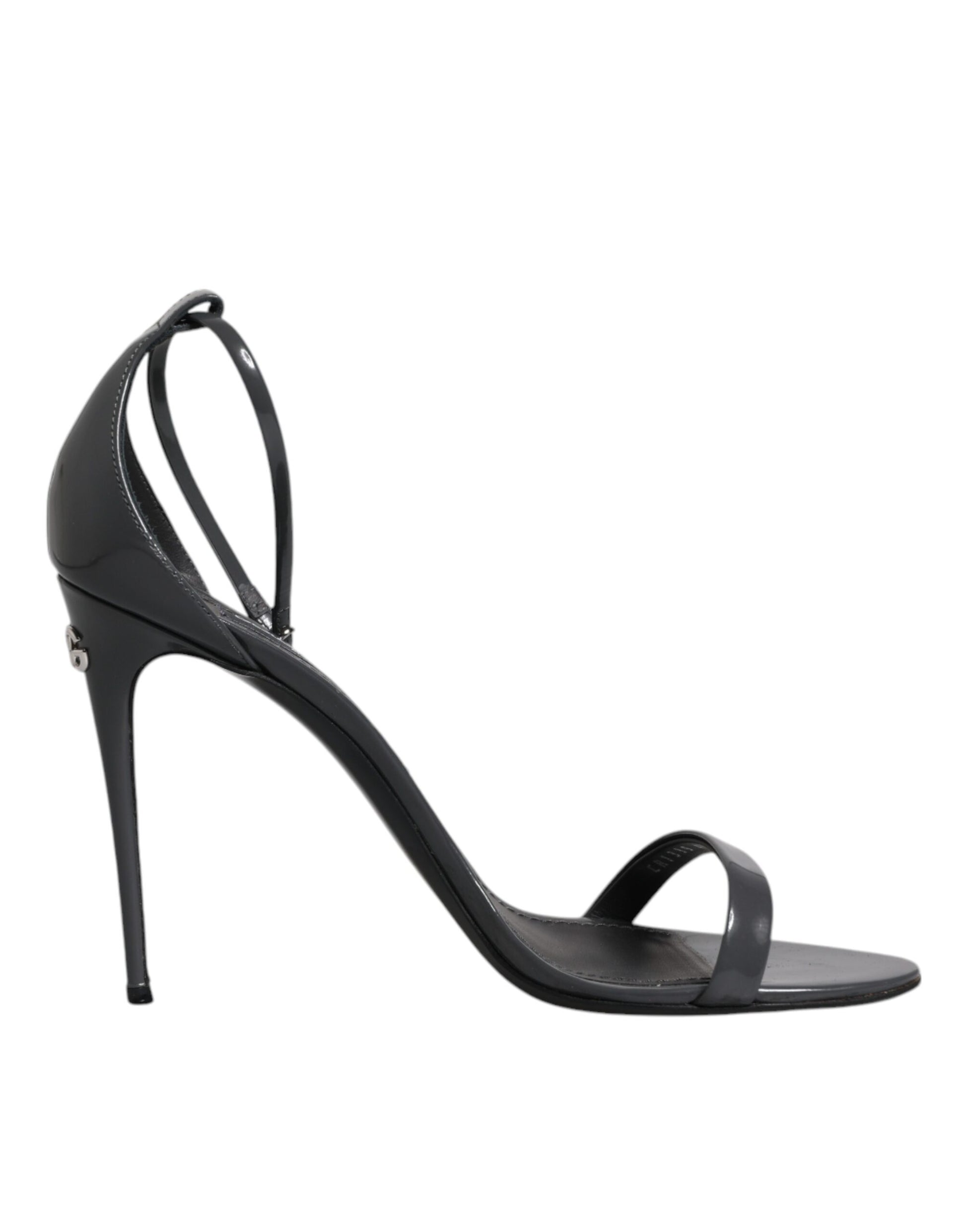 Grey Leather Ankle Strap Heel Sandals Shoes