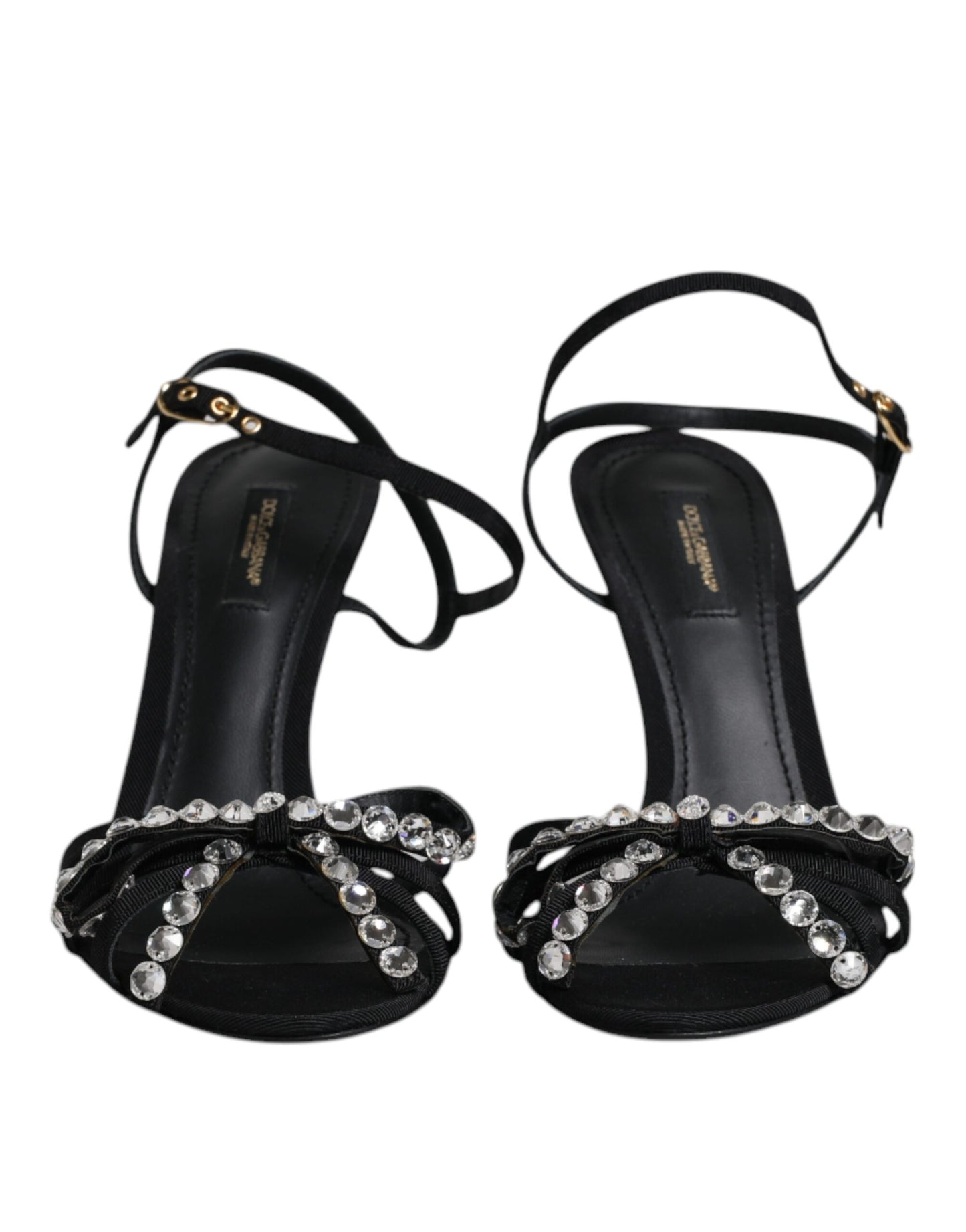 Black Leather Crystal Bow KEIRA Sandals Shoes