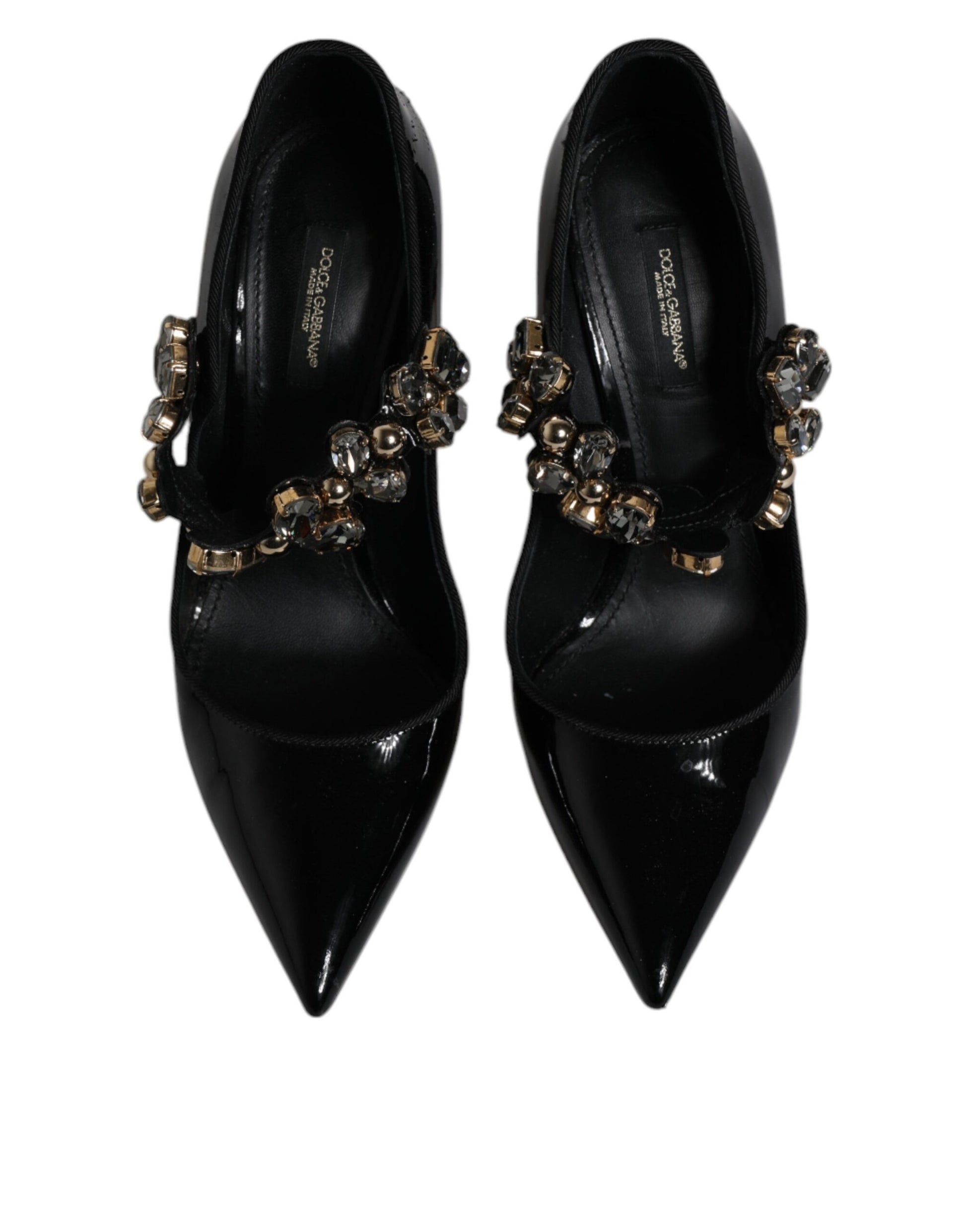 Black Leather Crystal Mary Jane Pumps Shoes