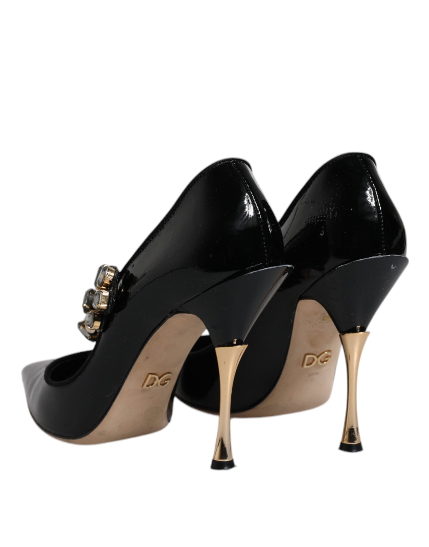 Black Leather Crystal Mary Jane Pumps Shoes