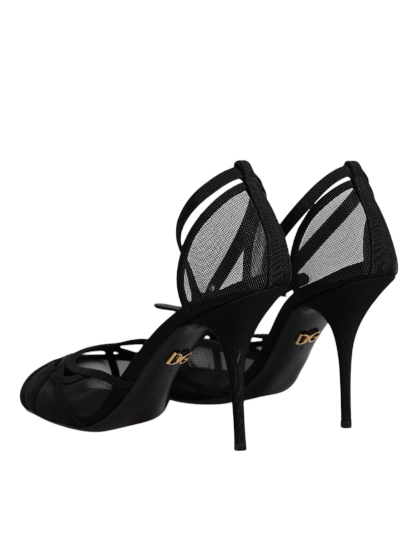 Black Mesh Ankle Strap Heels Pumps Shoes