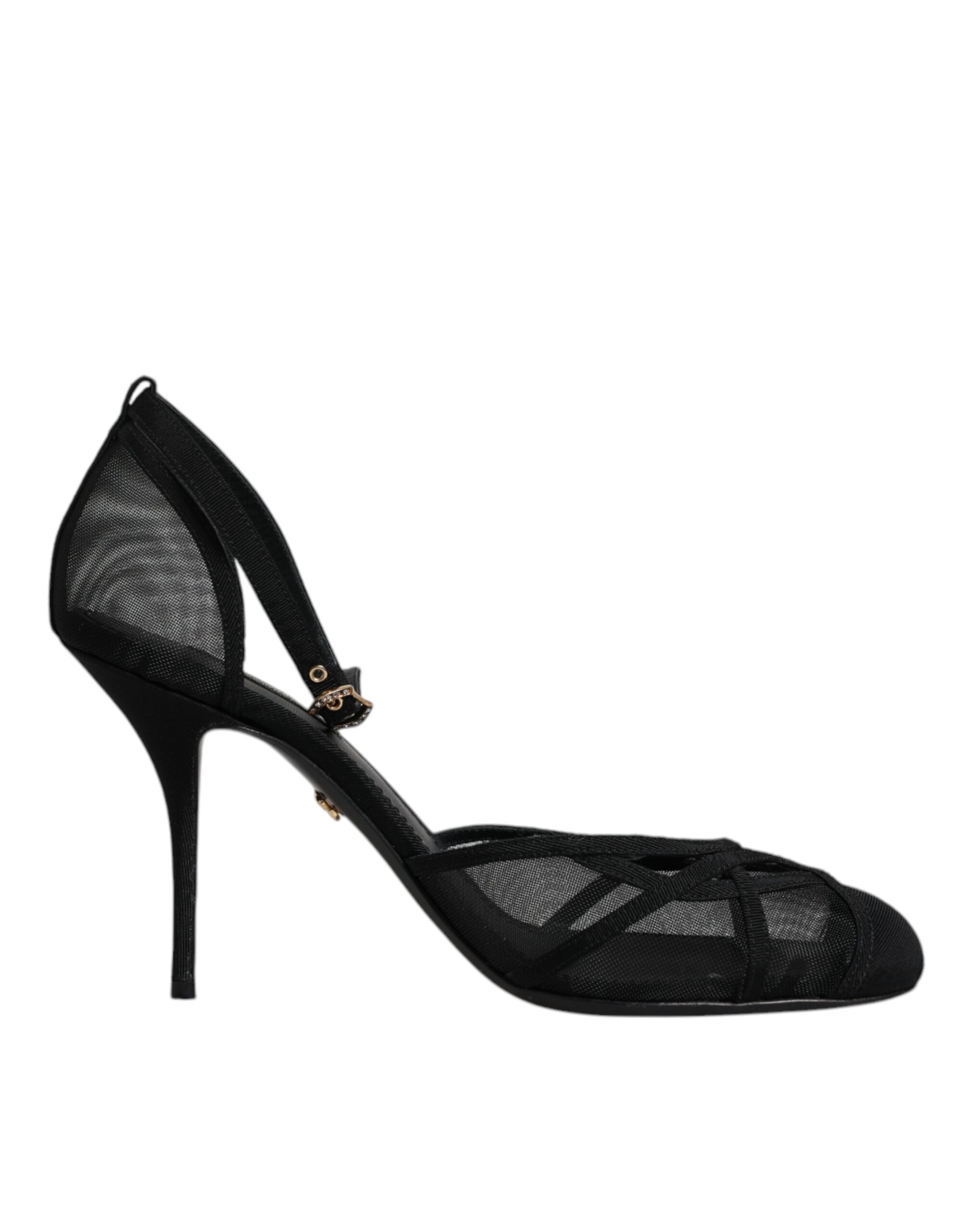 Black Mesh Ankle Strap Heels Pumps Shoes