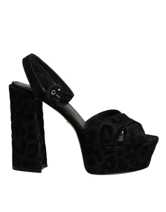 Black Leopard Platform Heels Sandals Shoes