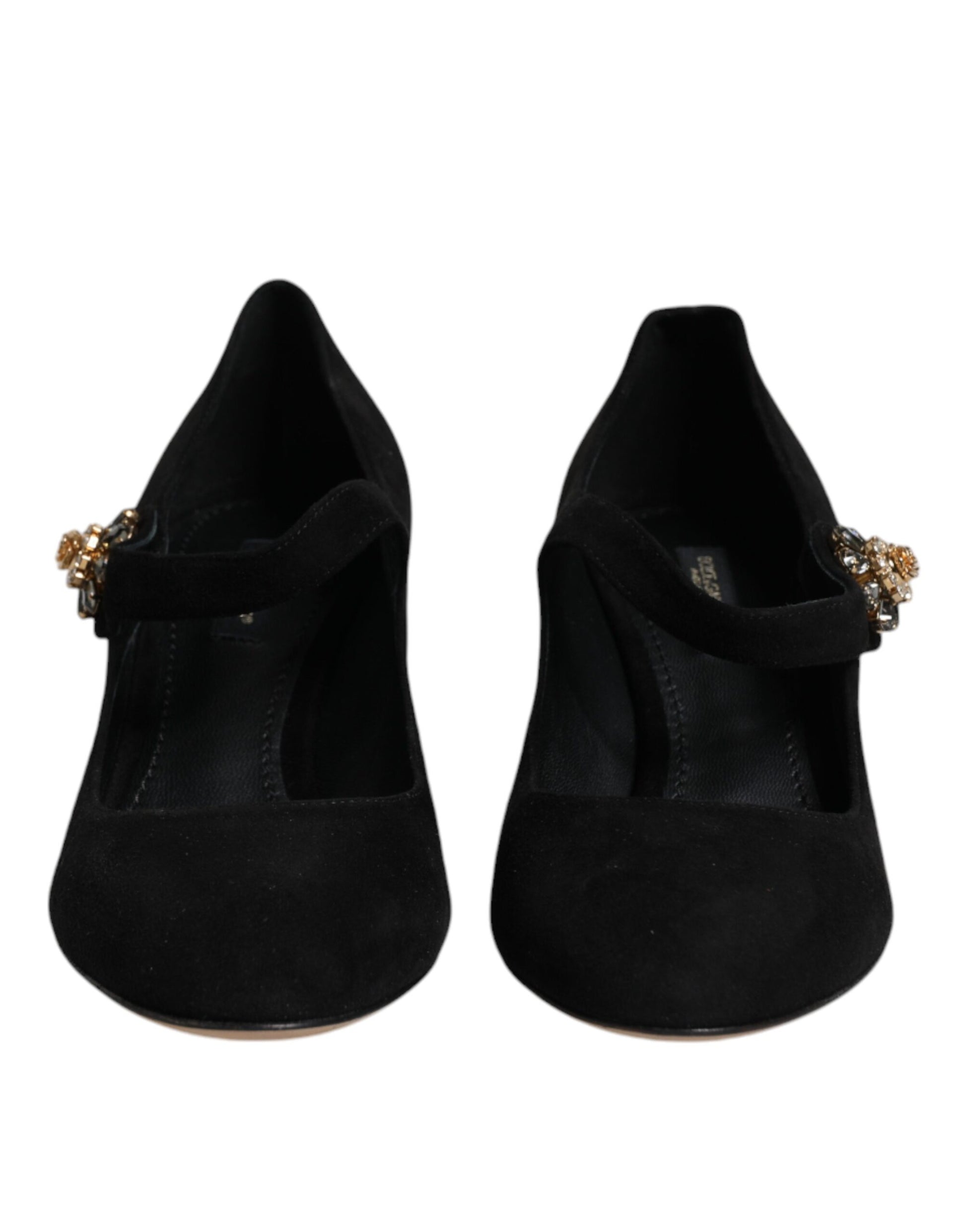 Black Suede Crystal Mary Jane Heels Shoes