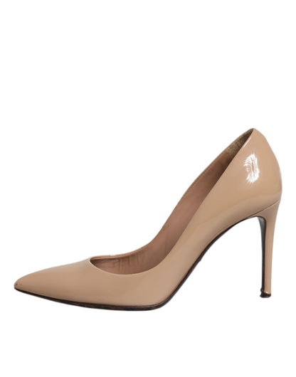 Beige Patent Leather Stiletto Heel Pumps Shoes