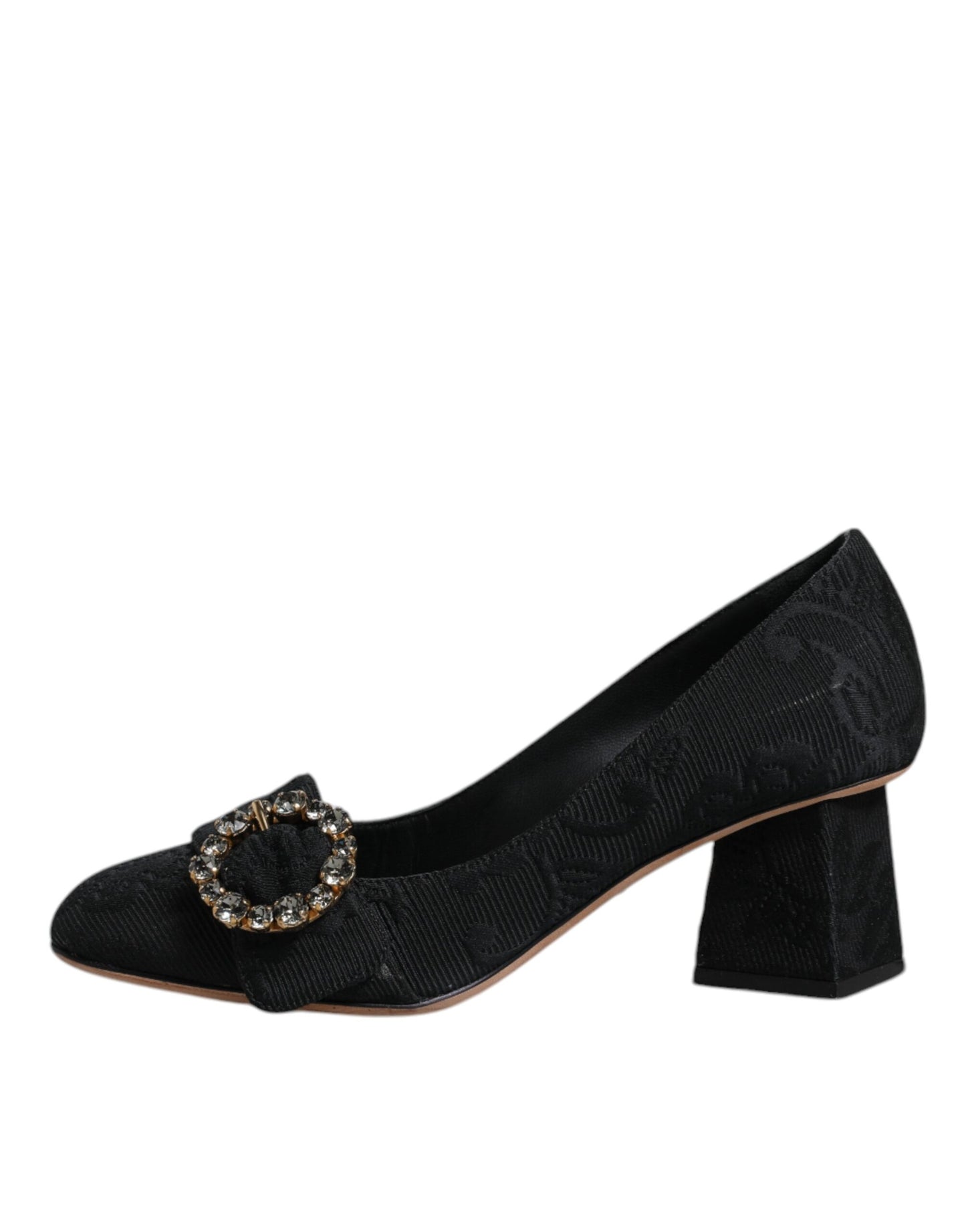 Black Brocade Crystals Heels Pumps Shoes