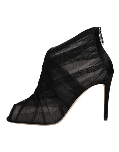 Black Mesh Stiletto Heels Ankle Boots Shoes