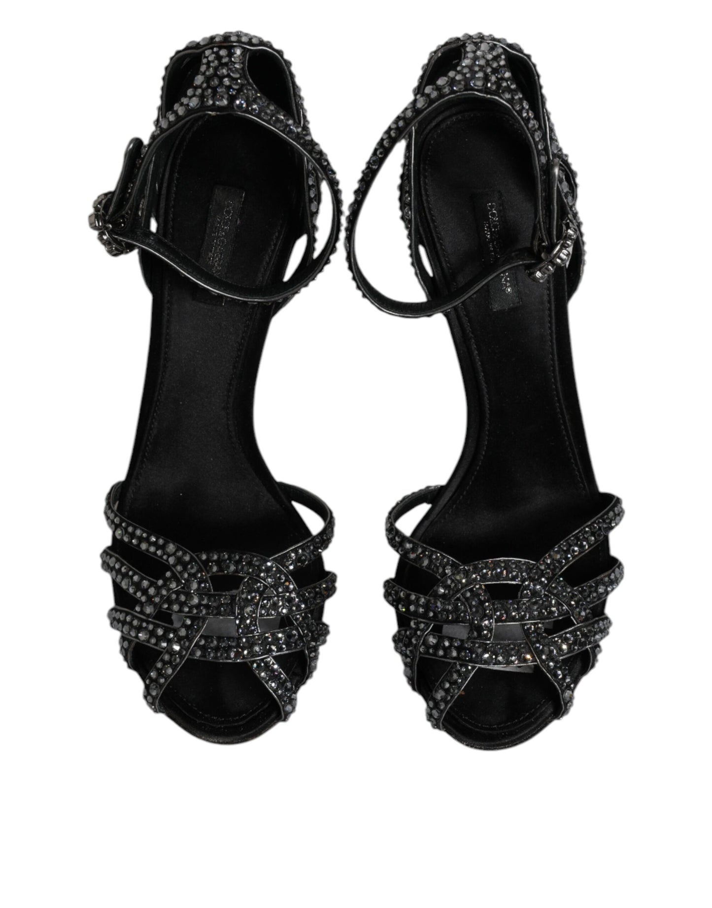 Black Strass Ankle Strap Heels Sandals Shoes