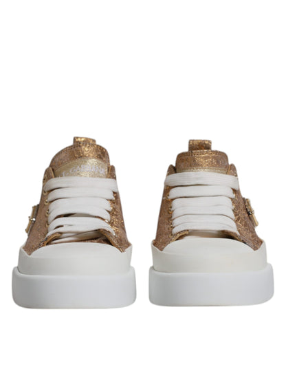 Gold White Logo Low Top Sneakers Shoes