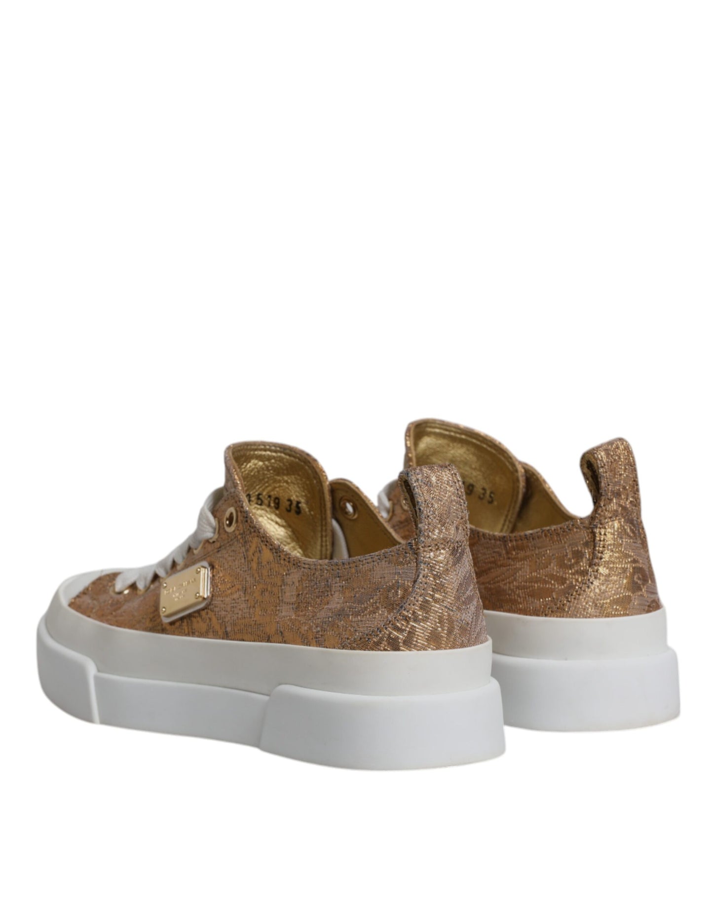 Gold White Logo Low Top Sneakers Shoes