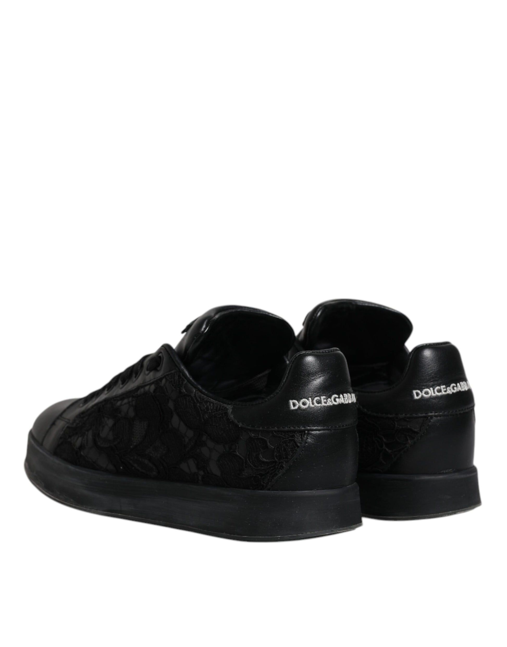 Black Lace Leather Low Top Sneakers Shoes