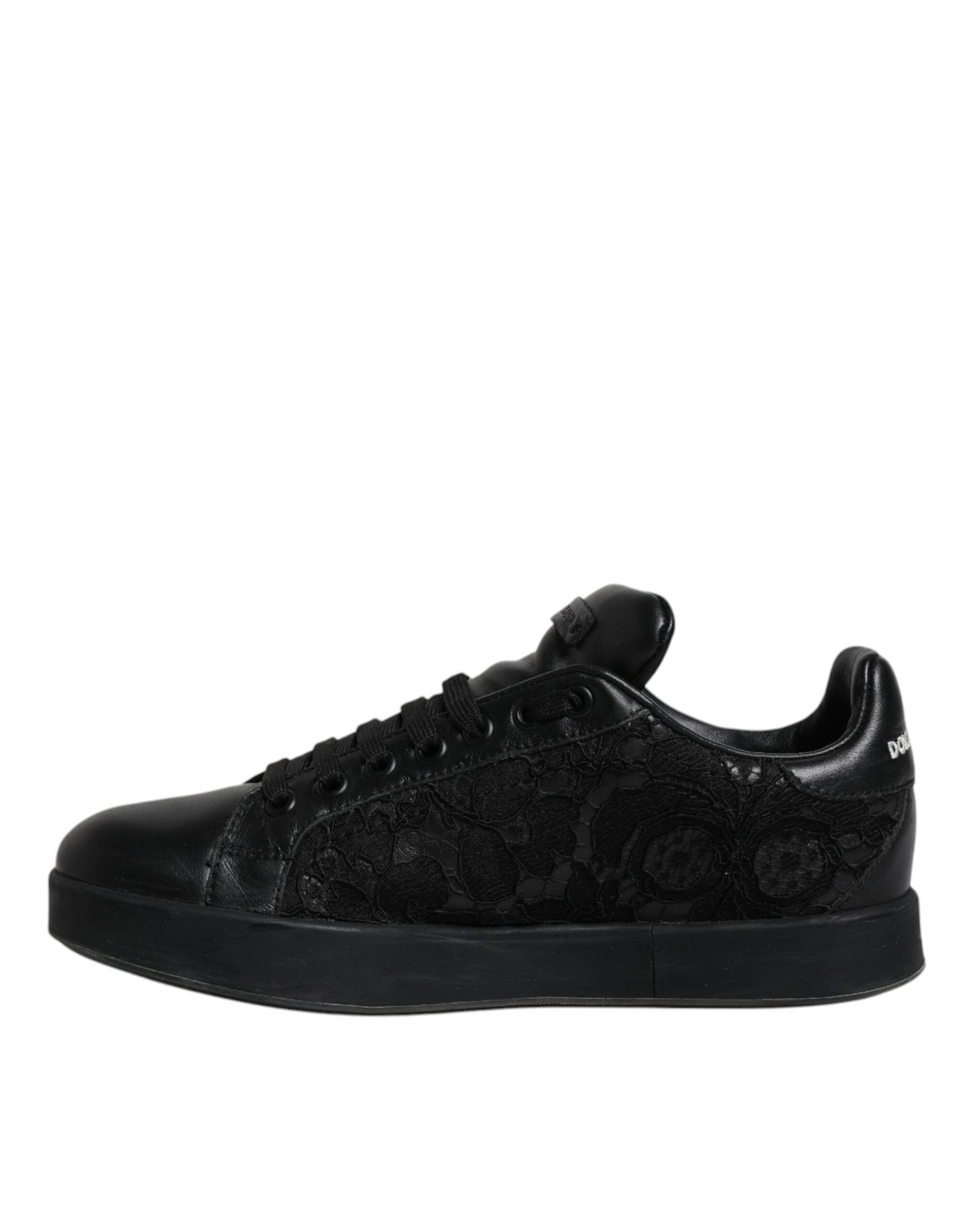 Black Lace Leather Low Top Sneakers Shoes