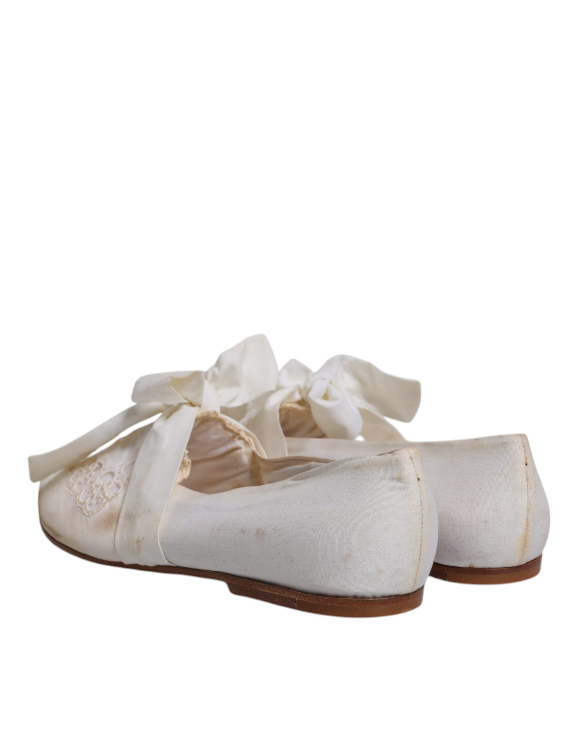 White Ribbon Fabric Ballerina Flats Shoes