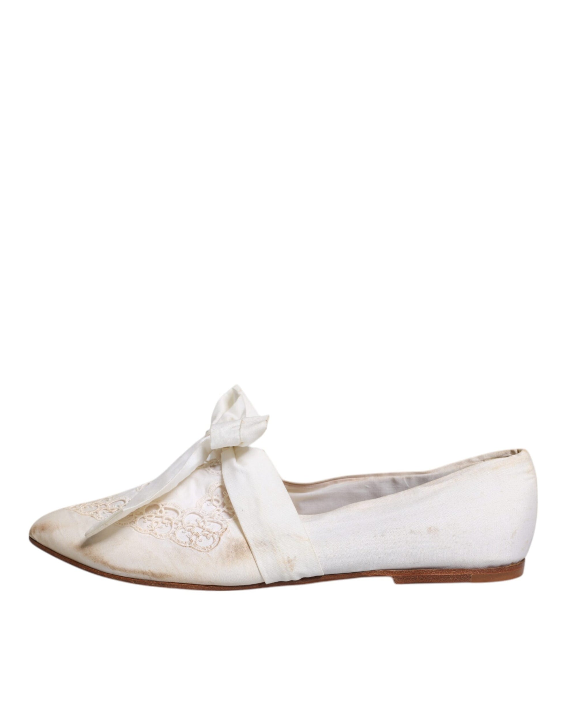 White Ribbon Fabric Ballerina Flats Shoes