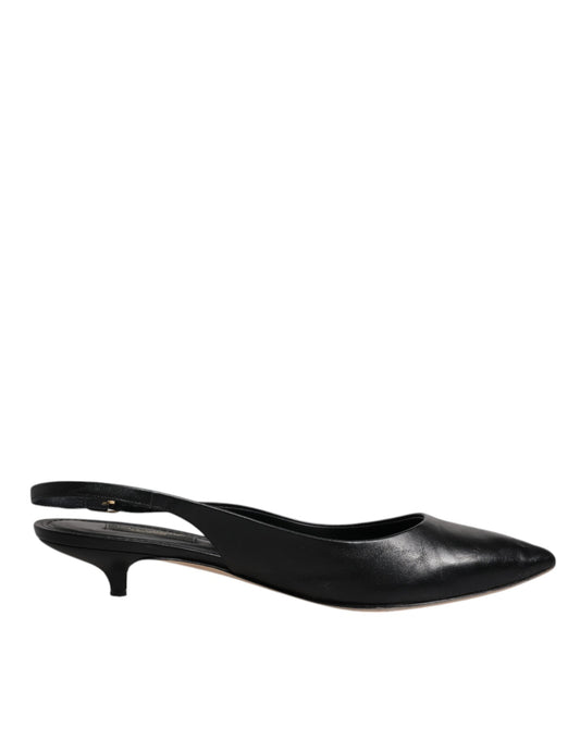 Black Leather Heels Slingbacks Bellucci Shoes