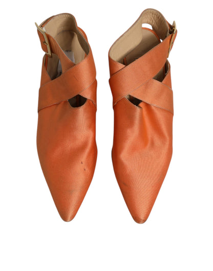 Orange Kitten Heels Slingback Sandals Shoes