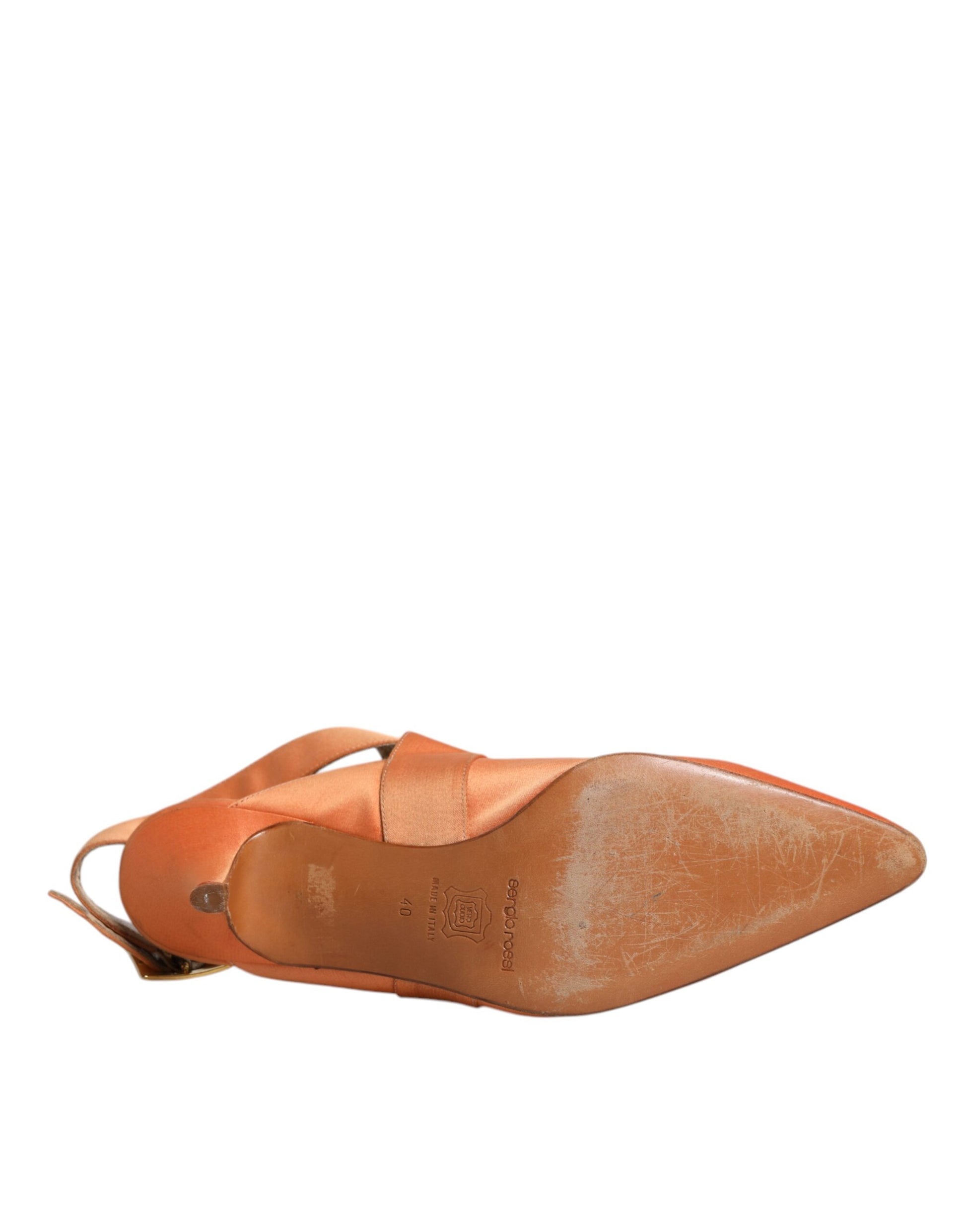 Orange Kitten Heels Slingback Sandals Shoes