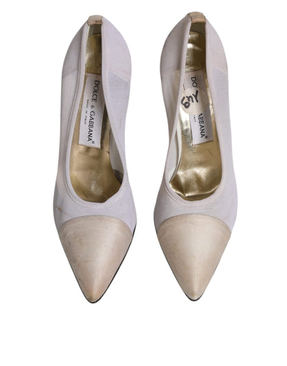 White Beige Leather High Heels Pumps Shoes