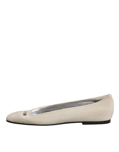 Beige Fabric Slip On Ballerina Flats Shoes